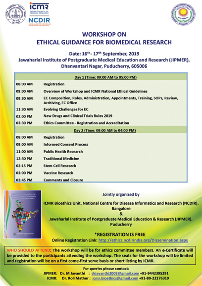 WORKSHOP ON ETHICAL GUIDANCE FOR BIOMEDICAL RESEARCH & GCP Guidelines