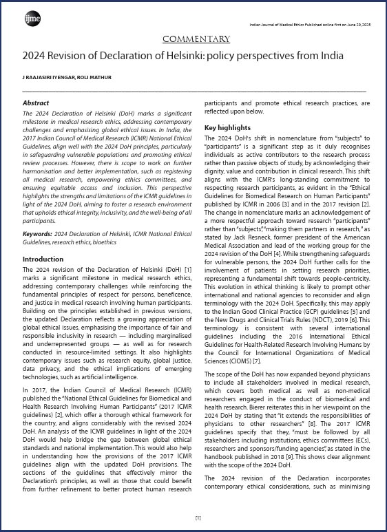 2024 Revision of Declaration of Helsinki: policy perspectives from India