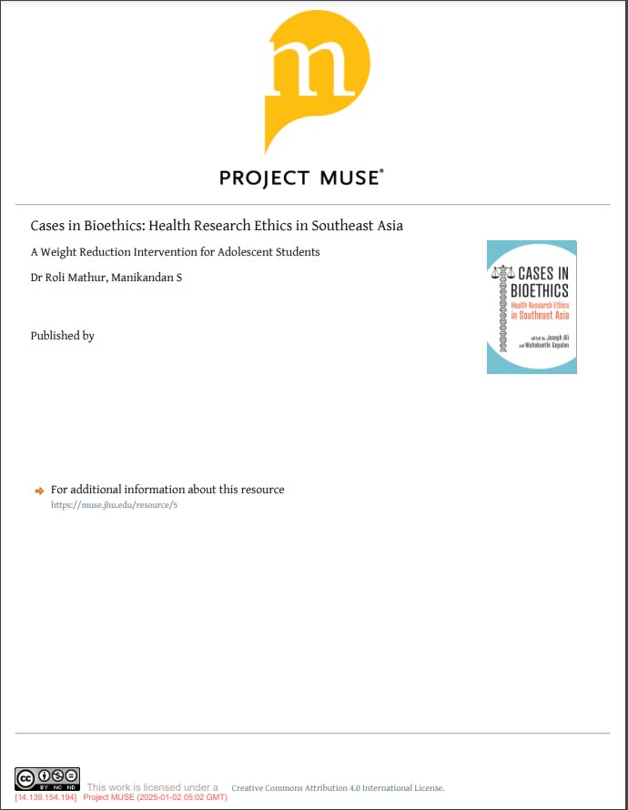 Cases in Bioethics: Health Research Ethics in Southeast Asia A Weight Reduction Intervention
for Adolescent Students.