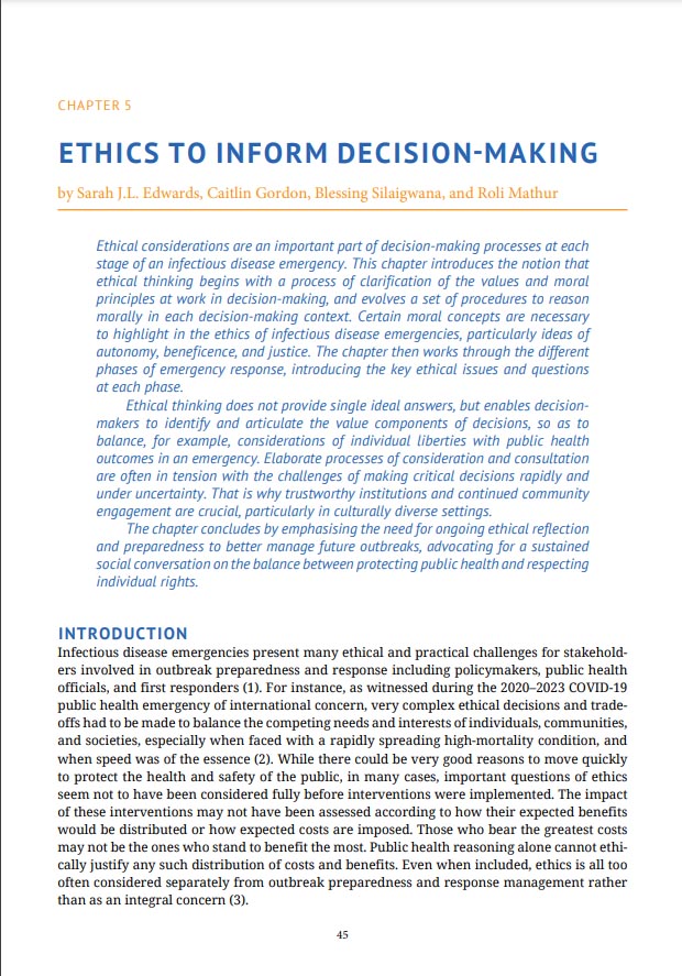 Chapter 5 Ethics to Inform Decision-Making by Sarah J.L. Edwards, Caitlin Gordon, Blessing
Silaigwana, and Roli Mathur